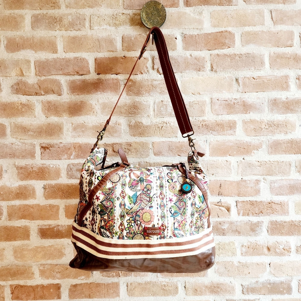 Sakroots X-Large Boho Floral & Owl Multicolor Duffle / Weekend Double Strap Bag